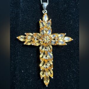 Stunning  silver 925 citrine Cross Pendant-signed